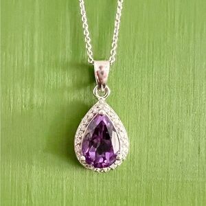Sterling silver purple teardrop pendant necklace